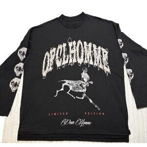 Boohoo MAN Ofcl Homme Special Edition Skeleton Black Long Sleeve Shirt Sz M